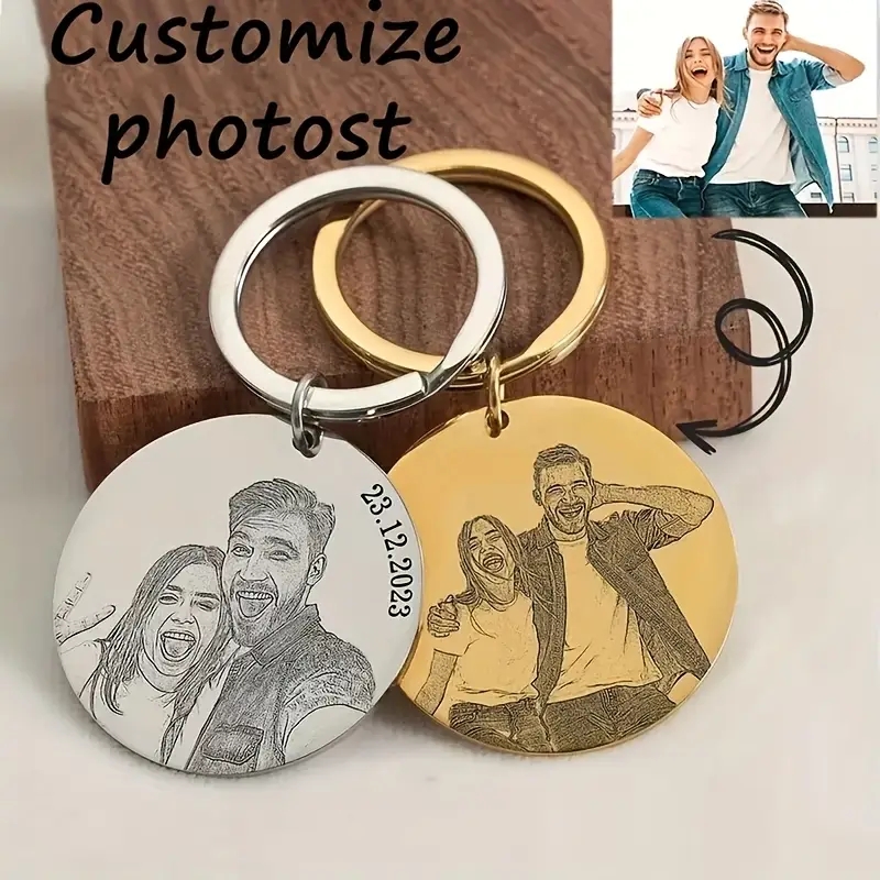 Initial Ring Custom - Personalisierter gravierter Porträt-Schlüsselanhänger, Foto-Schlüsselanhänger, Geschenk für