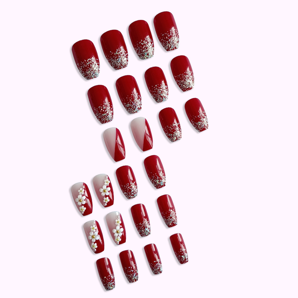 24 Stück glänzende rote Nägel  – Pressed Flower Art Bewertung und Preis
