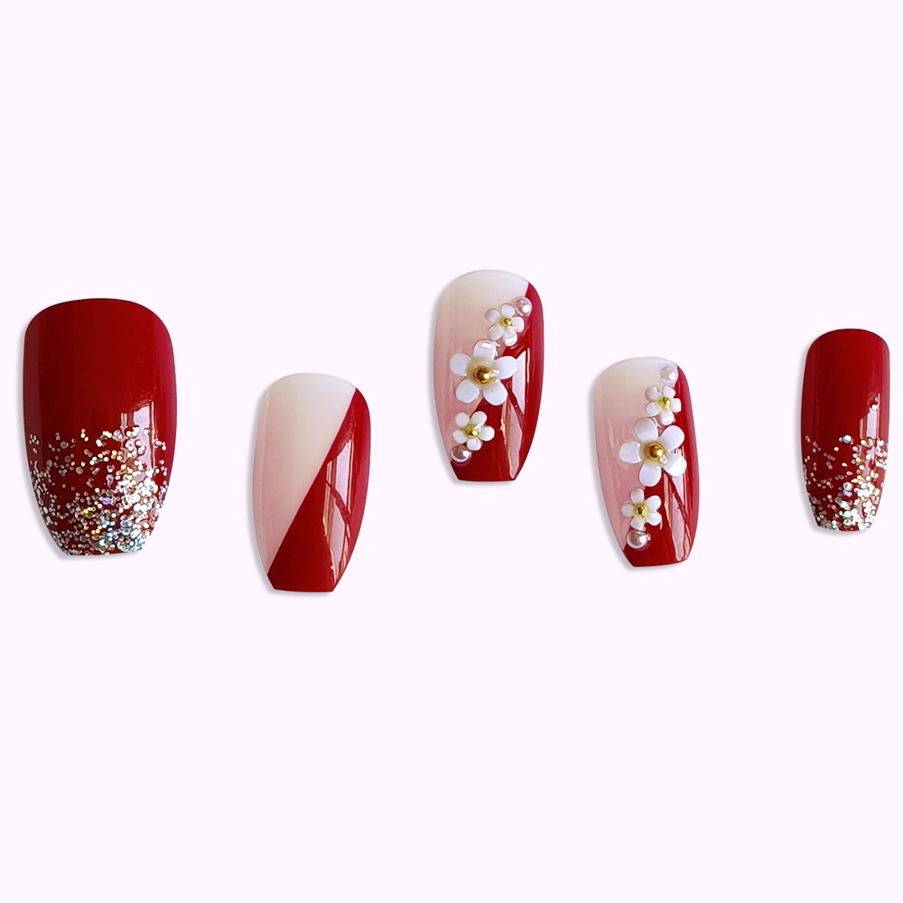 24 Stück glänzende rote Nägel  – Pressed Flower Art Bewertung und Preis