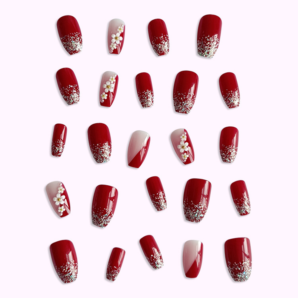 24 Stück glänzende rote Nägel  – Pressed Flower Art Bewertung und Preis